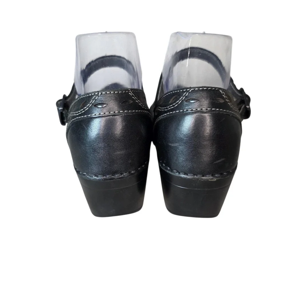 Dansko Womens EU 37 Black Leather Adjustable Strap Mary Jane Comfort Clogs